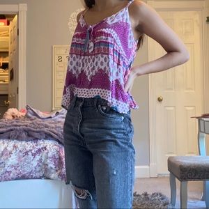 multicolored tank top w tie front